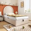 Polsterbett 90x200 cm aus PU mit Stauraum – Kinderbett mit hydraulischem Lattenrost, Beige Bild 4