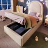 Polsterbett 90x200 cm aus PU mit Stauraum – Kinderbett mit hydraulischem Lattenrost, Beige Bild 2