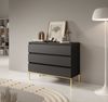 Selsey 'Bemmi' Kommode mit 3 Schubladen, schwarz mit goldenem Metallgestell, ca. 77 x 100 x 35 cm Bild 2