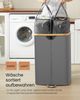 SONGMICS Wäschekorb 2 Fächer, Wäschesammler, 150 Liter, Wäschesortierer mit Deckel, Wäschetonne, Wäschesäcke herausnehmbar, für Waschküche, Schlafzimmer, Wohnzimmer, schiefergrau-naturbeige Bild 4