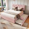 Polsterbett 140x200 cm mit ausziehbarem Rollbett, Samt Bett mit Kopfteil und Knopfdesign, Tagesbett mit Gästebettfunktion,Rosa Bild 4