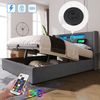 Odikalo Stauraumbett Polsterbett Doppelbett Lattenrost USB C Lade 16 LED Leinen 140/160x200 Bild 2