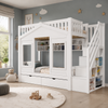 Merax Etagenbett, Hochbett, Kinderbett 90x200 cm mit Rausfallschutz und Stauraumtreppe, Jugendbett, mit Fenster, Massivholz, weiß Bild 3