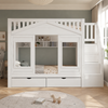 Merax Etagenbett, Hochbett, Kinderbett 90x200 cm mit Rausfallschutz und Stauraumtreppe, Jugendbett, mit Fenster, Massivholz, weiß Bild 2