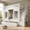 Merax Etagenbett, Hochbett, Kinderbett 90x200 cm mit Rausfallschutz und Stauraumtreppe, Jugendbett, mit Fenster, Massivholz, weiß Bild 5