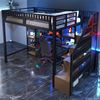 Hochbett Liegefläche 140x200 cm aus Metall und MDF, mit Schreibtisch, LED-Lichtleiste, USB-Anschluss und Stauraum Bild 2