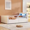 Polsterbett Kinderbett 90x200 cm mit LED-Licht, USB-Anschluss und hydraulischem Stauraum in Beige Bild 5