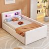 Polsterbett Kinderbett 90x200 cm mit LED-Licht, USB-Anschluss und hydraulischem Stauraum in Beige Bild 3