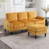 LVHOM Loungesofa mit Hocker & Stauraum, 4-Sitzer, Armlehnen, Getränkehalter, Seitentaschen, weiche Chenille-Stoff, modulare Sofa, Gelb Bild 2