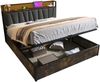 Polsterbett 160×200 cm aus Leinen-Stoff mit LED-Beleuchtung und Steckdosen, grau Bild 5
