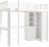 Hochbett, 90x200cm , Schreibtisch, Kleiderschrank, 3 Schubladen, offener Stauraum, Geländer, Treppe, Ohne Matratze, Weiß Bild 5