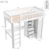 Hochbett, 90x200cm , Schreibtisch, Kleiderschrank, 3 Schubladen, offener Stauraum, Geländer, Treppe, Ohne Matratze, Weiß Bild 3