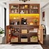 REDOM Hochschrank Standvitrine mit LED-Beleuchtung (mit Snackablage,Retro-Stil, Walnussfarbe, 1-St, 140 × 40 × 185 cm) Bild 4