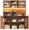 REDOM Hochschrank Standvitrine mit LED-Beleuchtung (mit Snackablage,Retro-Stil, Walnussfarbe, 1-St, 140 × 40 × 185 cm) Bild 2