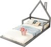 90*200cm Kinderbett, Flachbett, Hausform, Kiefer massiv, einfache Form, Grau Bild 5