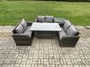 Fimous Rattan Möbel Garten Essplatz Höhen justierbarer steigender Hubtisch im Freien mit Liebes Sofa Beistelltisch Bild 2