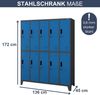 Umkleideschrank Spind BARTEK - 10 Abteile, Etikettenhalter Lüftungsschlitze | Umkleidespind Schließfachschrank Garderobenspind, 172x136x45cm Anthrazit-Blau Bild 2