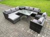 Fimous 9-Sitzer Polyrattan Gartenmöbel Set im Balkon Lounge Sofa Garten Esstisch Set mit 2 Sesseln Beistelltischen 2 Großer Hockern Dunkelgrau Gemischt Bild 2
