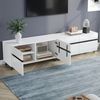 Merax Lowboard Hochglanz Fernsehtisch in Weiß mit schwarzen Linien (180×40×49 cm, 1 St, Wohnzimmerschrank für Fernseher bis 80 Zoll), TV-Schrank mit 4 Schränken, verstellbaren Trennwänden & 8 Beinen Bild 3