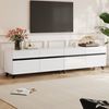 Merax Lowboard Hochglanz Fernsehtisch in Weiß mit schwarzen Linien (180×40×49 cm, 1 St, Wohnzimmerschrank für Fernseher bis 80 Zoll), TV-Schrank mit 4 Schränken, verstellbaren Trennwänden & 8 Beinen Bild 2