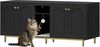 Katzenschrank für 2 Katzen, Katzenklo Schrank, Katzenhaus Versteckt mit Doppelräumen, Mit Stauraum, Plüschbälle, Kann als Fernsehschrank, 140 x 48 x 62 cm, Schwarz und Gold Bild 2