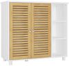 MSMASK Badkommode Badezimmerschrank mit 3 Offenen Regalen und 2 Bambustüren, 77 × 30 × 80 cm Bild 1