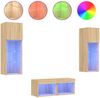 vidaXL 4-tlg. TV-Wohnwand mit LED-Leuchten Sonoma-Eiche 3216578 Bild 2