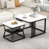 BlingBin Couchtisch Moderne Beistelltische, Satztisch, Wohnzimmertisch, Kaffeetisch (2er Set, 2-St, 65x65x45 cm & 45x45x39,5 cm, Gewichtskapazität: 30KG), Sofatisch, MDF in Marmoroptik, Stahlrohr Weiß Hochglänzend Schwarz Bild 5