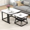 BlingBin Couchtisch Moderne Beistelltische, Satztisch, Wohnzimmertisch, Kaffeetisch (2er Set, 2-St, 65x65x45 cm & 45x45x39,5 cm, Gewichtskapazität: 30KG), Sofatisch, MDF in Marmoroptik, Stahlrohr Weiß Hochglänzend Schwarz Bild 3