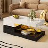 Couchtisch 90 x 45 x 35,5 cm mit LED-Beleuchtung, Glasablage & Hochglanz in Schwarz-Weiß Bild 4