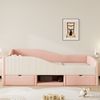 Novelux Kinderbett 90x190 Rosa Polsterbett Sofabett mit 2 Schubladen und Rausfallschutz – Samtstoff Rosa Cremeweiß, stabiles Multifunktionsbett ohne Matratze. Bild 3