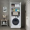 Roomart Waschmaschinenschrank DORA-II- Waschmaschinen- & Trocknerschrank mit Türen & Ausziehbrett – Waschküchenschrank für Waschmaschine & Trockner • Weiß Bild 3