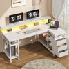 Klyvvo Schreibtisch mit 3 Schubladen, Gaming Schreibtisch L Form mit LED (1-St), mit Stauraum für Homeoffice und Gaming, Weiß Bild 1