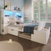 Holzbett 90×200 cm mit LED, USB und Stauraum, Weiß, ohne Matratze Bild 4