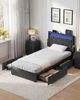 VASAGLE Einzelbettgestell, Bettgestell, 90 x 200 cm, LED, Metallbett, 4 Schubladen, Ladestation, verstellbares gepolstertes Kopfteil, dunkelgrau Bild 2