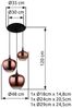 Hängeleuchte, 3-Flammig, Glas kupfer, schwarz, H 120 cm Bild 5