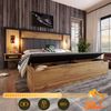 Merax Doppelbett Polsterbett 180×200, Bettanlage mit Leselampe und USB C Nachttisch und Sitzbank mit Stauraum, Bettgestell mit Lattenrost aus Metall, Holz und Leinen, Eiche(Ohne Matratze) Bild 2