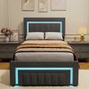 MODFU Polsterbett mit LED, Bettkasten und Schublade, Velours in Grau, 90x190 cm Bild 2