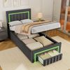 MODFU Polsterbett mit LED, Bettkasten und Schublade, Velours in Grau, 90x190 cm Bild 4