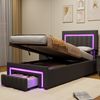 MODFU Polsterbett mit LED, Bettkasten und Schublade, Velours in Grau, 90x190 cm Bild 3