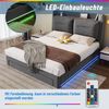 Merax LED-Licht-Polsterbett, 160*200, hydraulisches Bett, 2-in-1 Stauraumschubladen am Bettende, eingelassene LED-Lichtleisten an beiden Bettseiten, Lattenrost, ohne Matratze, Samt, Dunkelgrau Bild 5