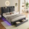 Merax LED-Licht-Polsterbett, 160*200, hydraulisches Bett, 2-in-1 Stauraumschubladen am Bettende, eingelassene LED-Lichtleisten an beiden Bettseiten, Lattenrost, ohne Matratze, Samt, Dunkelgrau Bild 2