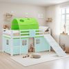 Hochbett Kinder 90x200 cm mit Matratze Rutsche Lattenrost Kinderbett Vorhang Tunnel Grün Holz Massiv Bild 2