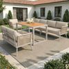 Merax 7-Sitzer L-förmiges Gartensofa-Set mit Sessel, Gartenlounge-Set, geflochtenen Armlehnen, Wetterfeste Eckgarnitur aus Eisen, mit Holz-Couchtisch, Mit Polstern & Kissen, Beige Bild 3
