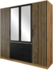 Mirjan24 'Bado Lux 4D' Kleiderschrank mit Schubladen und Spiegel, Laminatplatte Eiche Wotan / Schwarz, 200 x 58 x 196 cm
