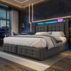 Doppelbett 140x200 cm mit LED, USB-C, hydraulischem Stauraum in Grau(Mit Matratze) Bild 3