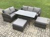 Fimous Terrassenmöbel Set Polyrattan Langer rechteckiger Esstisch und Lounge Sofa set mit 2 Großer Hockern Dunkelgrau gemischt Bild 2