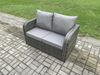 Fimous Terrassenmöbel Set Polyrattan Langer rechteckiger Esstisch und Lounge Sofa set mit 2 Großer Hockern Dunkelgrau gemischt Bild 5