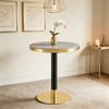 Moderner Runder Beistelltisch, Marmor-Optik Tischplatte mit Goldenem Rand, Stabiles Metallgestell in Schwarz/Gold, Ideal als Couchtisch, Nachttisch oder Balkontisch, Grau Bild 2