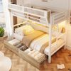 Merax Etagenbett, Metallbett 90x200cm mit Schubladen LED-Beleuchtung Aufbewahrungskorb, Weiß Bild 2